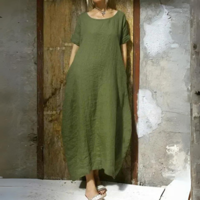 Taupefarbenes Leinenkleid von Elarova im lässigen Stil