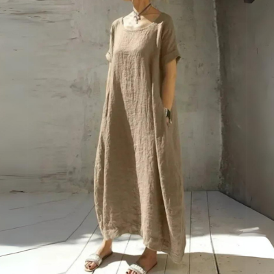 Norvielle Damen Leinenkleid Taupe Lässig - Norvielle