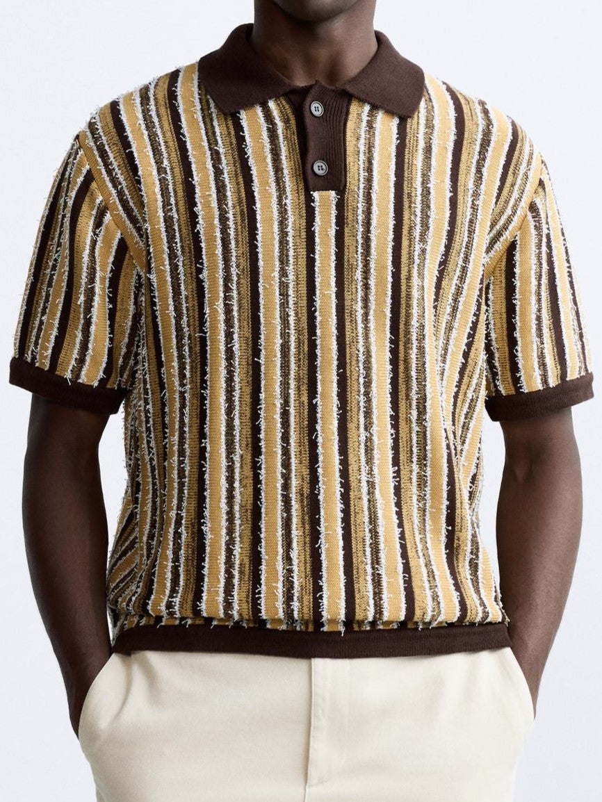 Herren Poloshirt Gestrickt Streifenmuster