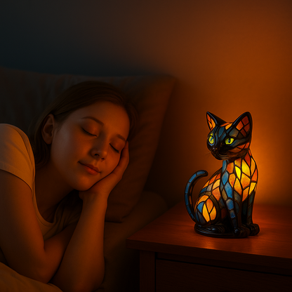 Glas Katzenlampe Farbwechsel Tischleuchte Handgefertigt