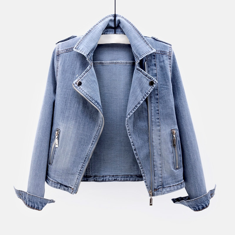 Lynora Damen Jeansjacke Reißverschluss Locker Passform - Norvielle