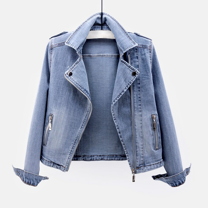Lynora Damen Jeansjacke Reißverschluss Locker Passform - Norvielle