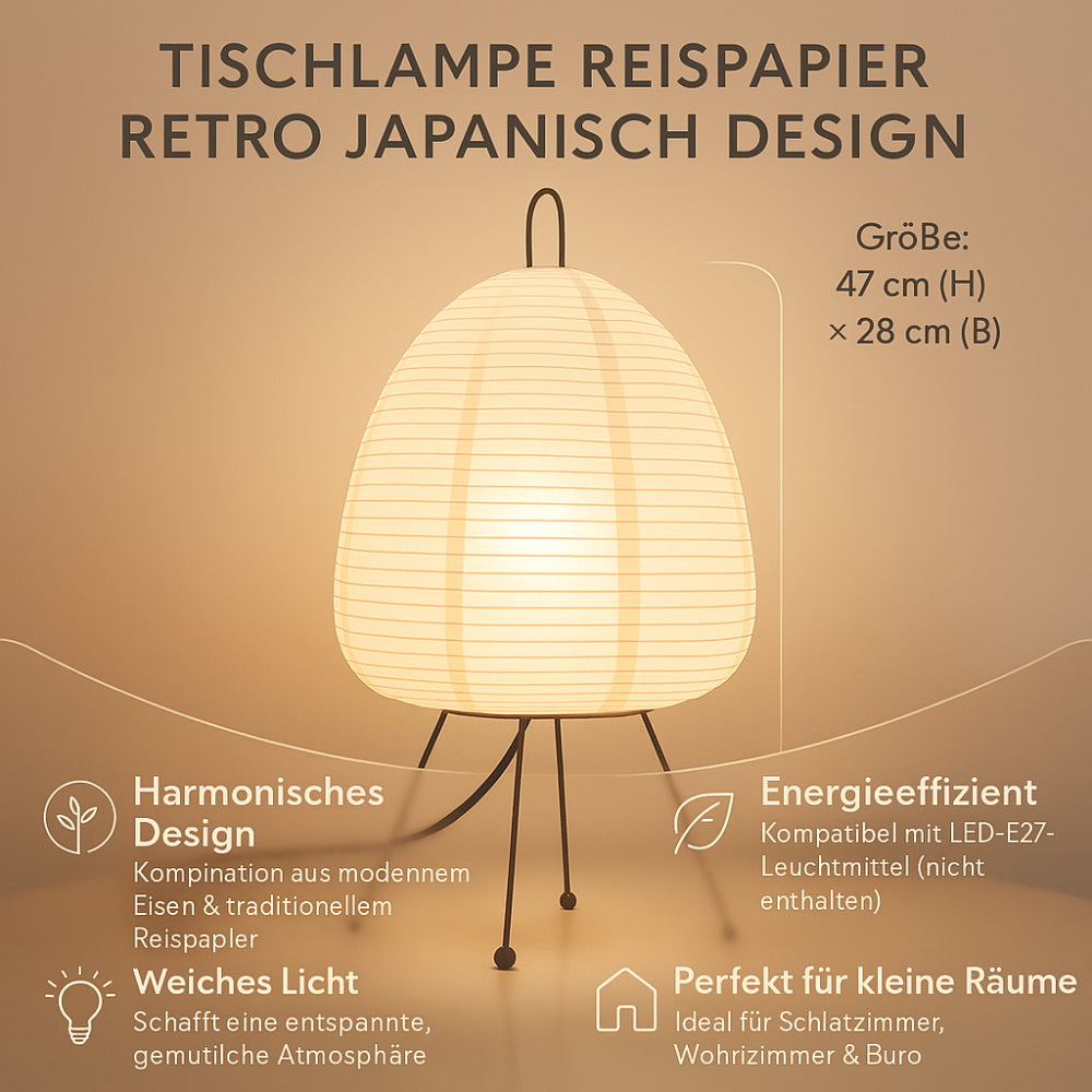 Tischlampe Reispapier Japanisches Retrodesign Weiß