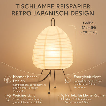 Tischlampe Reispapier Japanisches Retrodesign Weiß