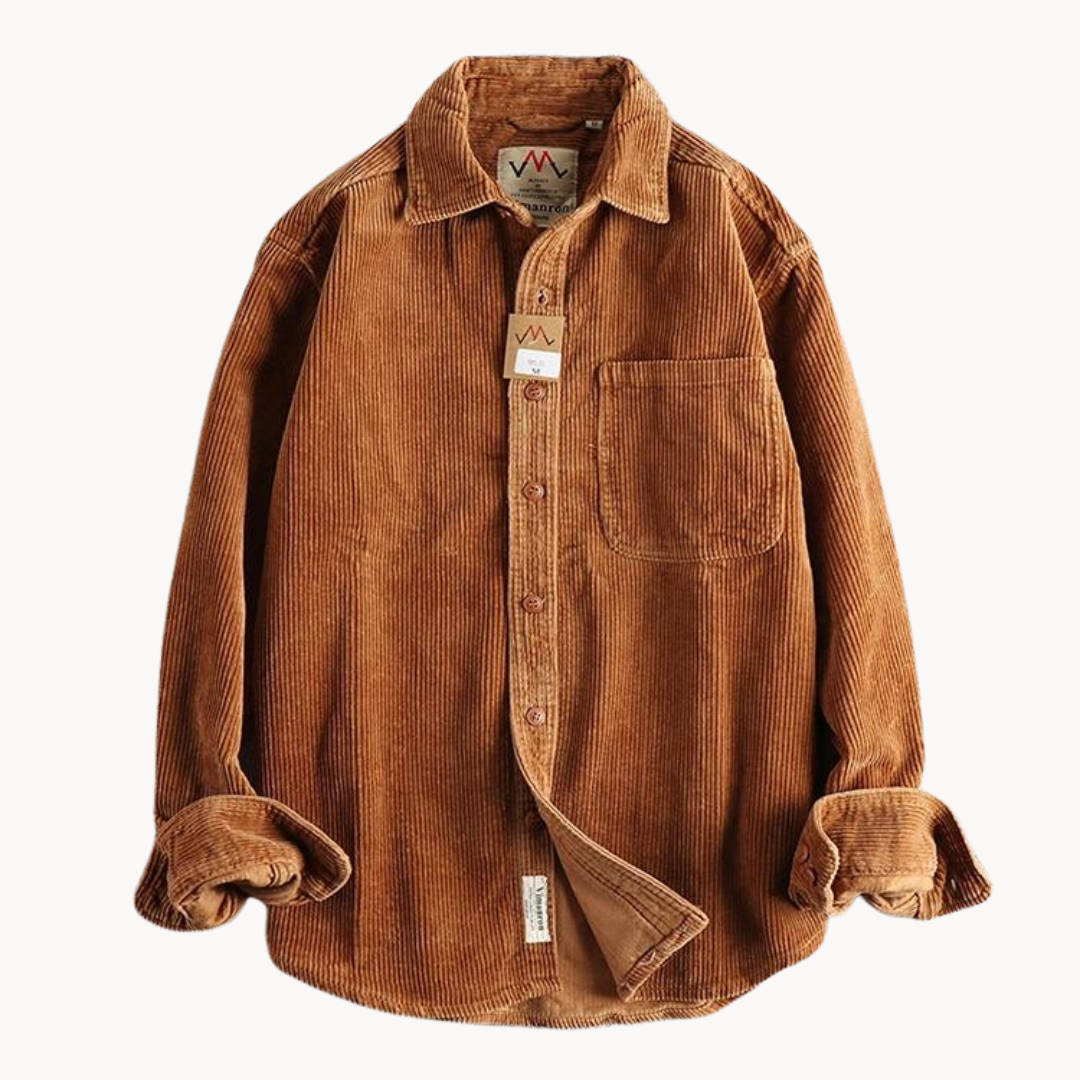 Herren Cordhemd Langarm Baumwolle Weich Beige