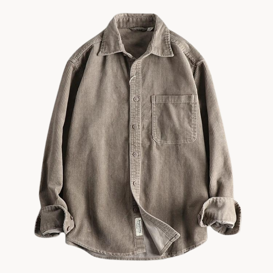 Herren Cordhemd Langarm Baumwolle Weich Beige - Norvielle