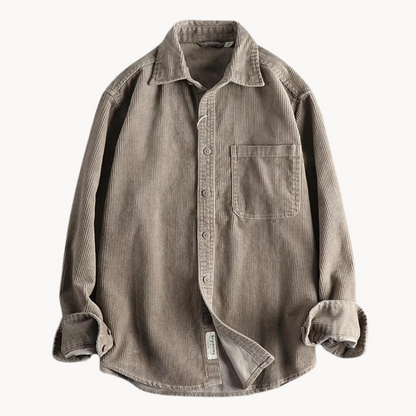 Herren Cordhemd Langarm Baumwolle Weich Beige - Norvielle
