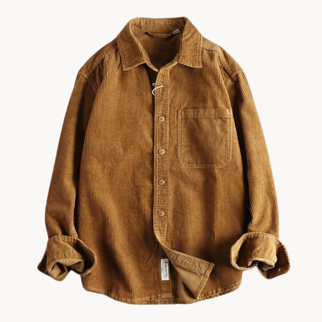 Herren Cordhemd Langarm Baumwolle Weich Beige