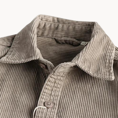 Herren Cordhemd Langarm Baumwolle Weich Beige