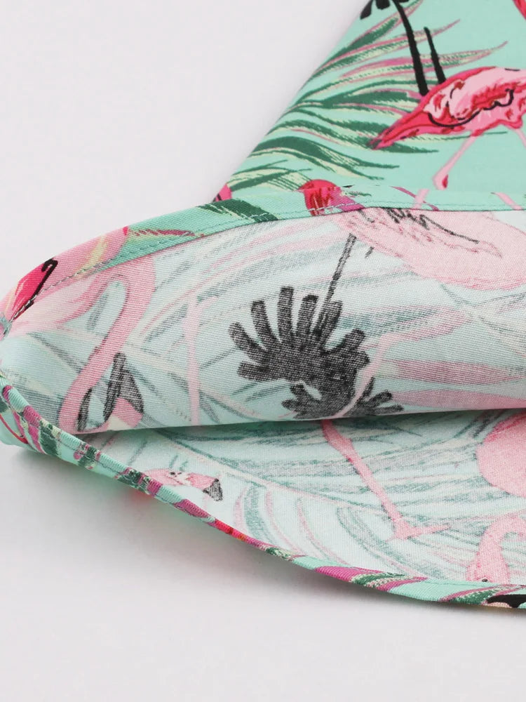 Retro-Kleid Flamingodruck Damenkleid Baumwolle Rosa