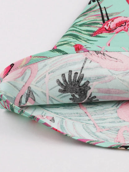 Retro-Kleid Flamingodruck Damenkleid Baumwolle Rosa