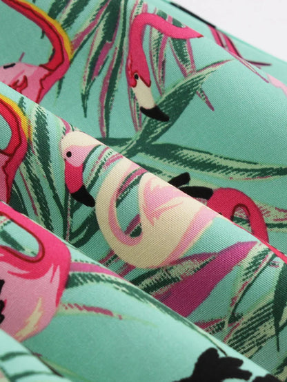 Retro-Kleid Flamingodruck Damenkleid Baumwolle Rosa