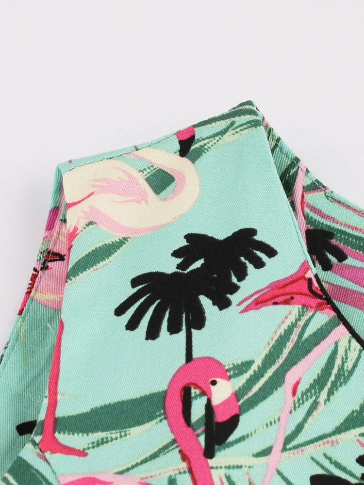Retro-Kleid Flamingodruck Damenkleid Baumwolle Rosa