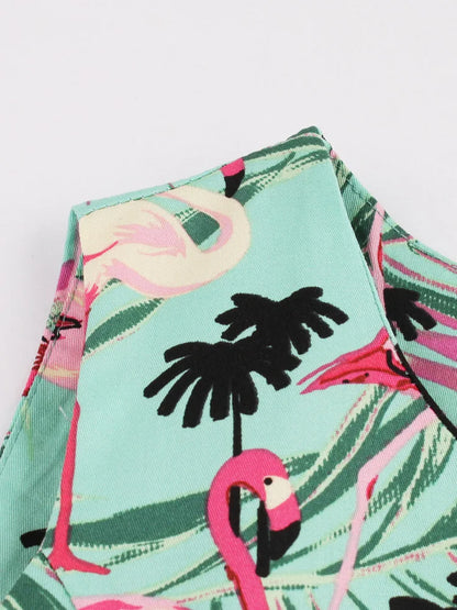 Retro-Kleid Flamingodruck Damenkleid Baumwolle Rosa