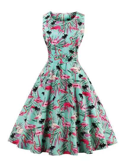 Retro-Kleid Flamingodruck Damenkleid Baumwolle Rosa