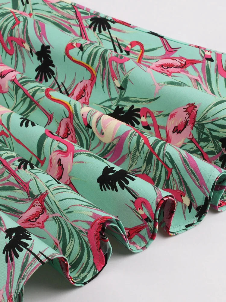 Retro-Kleid Flamingodruck Damenkleid Baumwolle Rosa