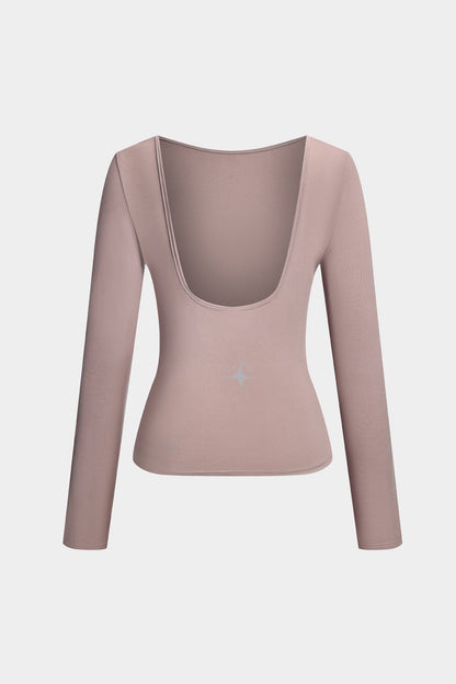 Damen Bodycon Oberteil Niedriger Rückenausschnitt Langärmelig