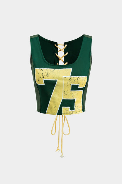 Damen Crop- Retro Stil Schnürung Hinten Sportlich - Norvielle