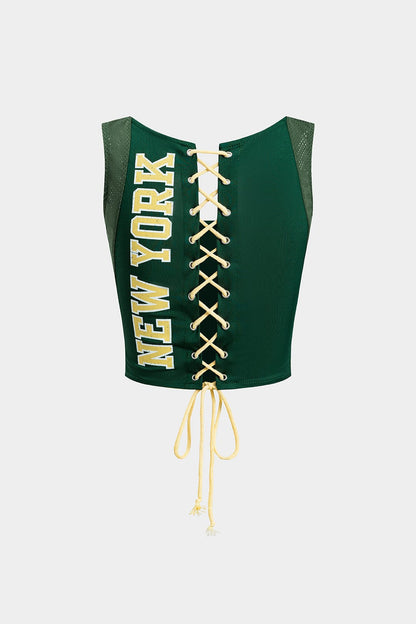 Damen Crop- Retro Stil Schnürung Hinten Sportlich