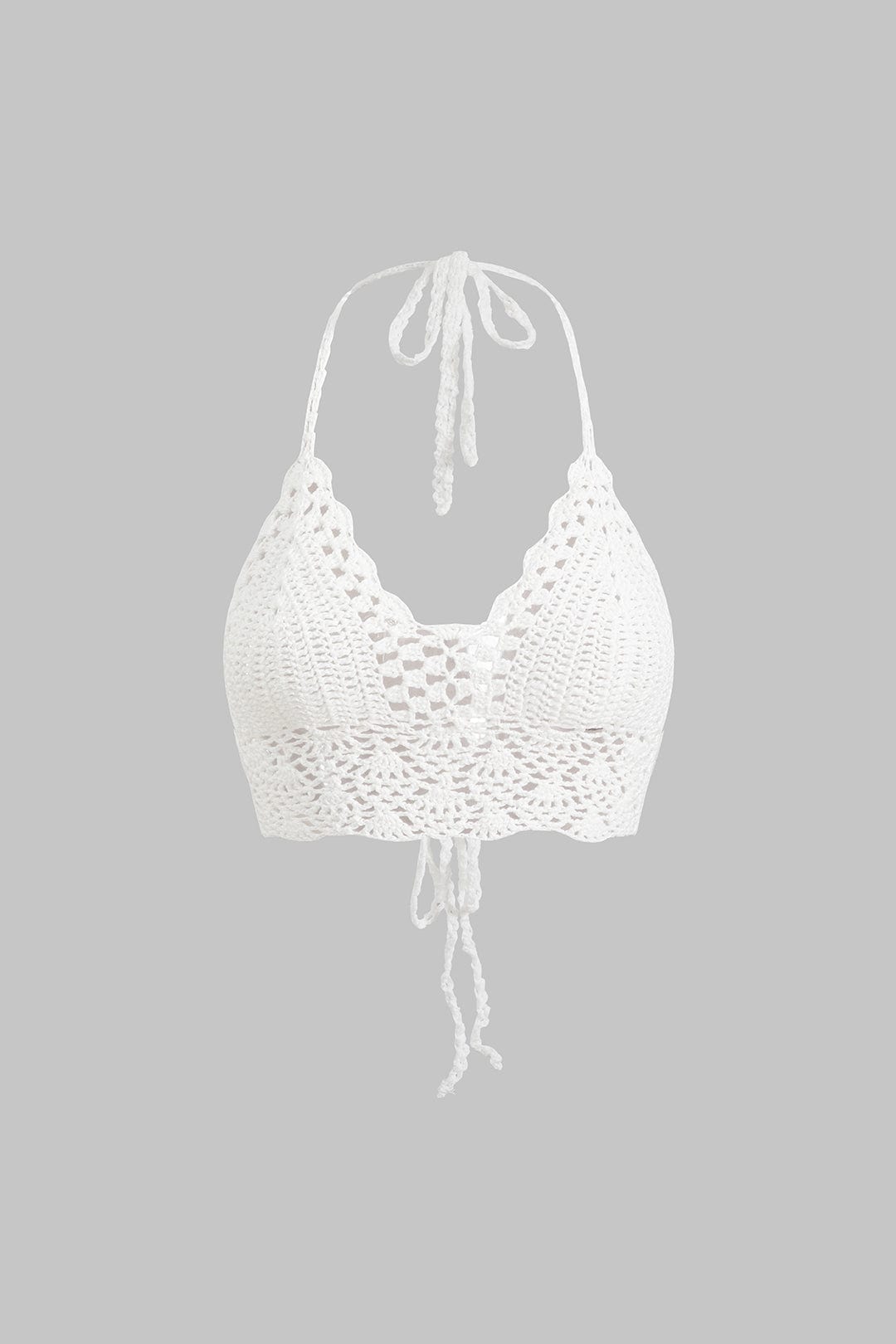 Weißes Handgehäkeltes Damen-Boho- mit Neckholder und Bindebändern - Norvielle