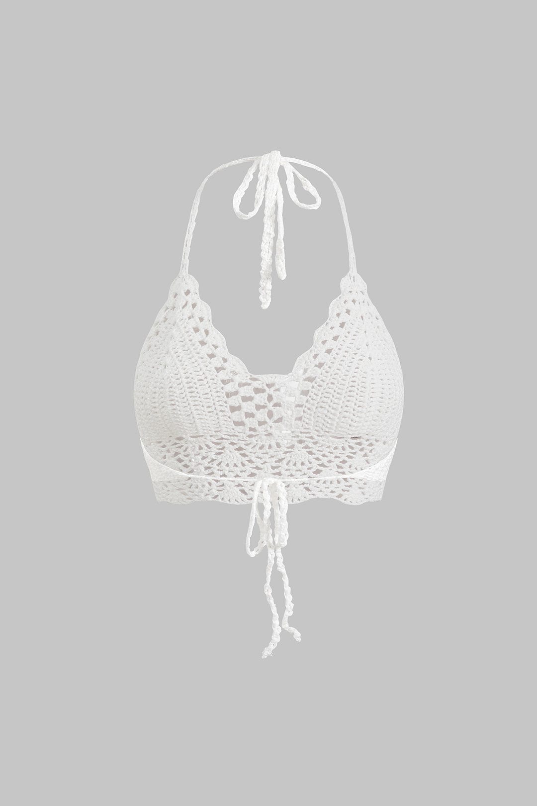 Weißes Handgehäkeltes Damen-Boho- mit Neckholder und Bindebändern