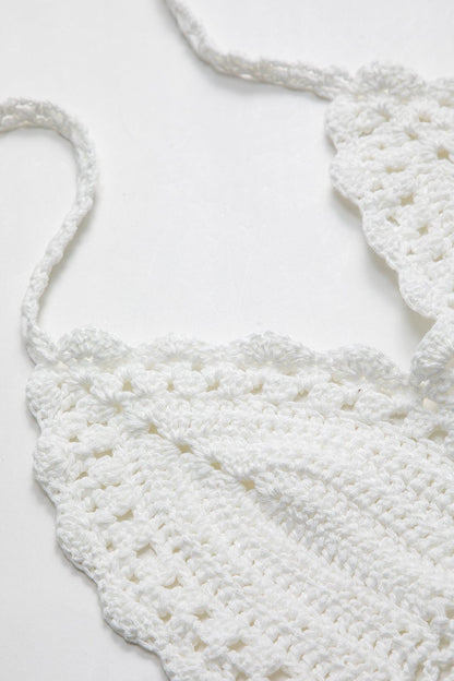Weißes Handgehäkeltes Damen-Boho- mit Neckholder und Bindebändern