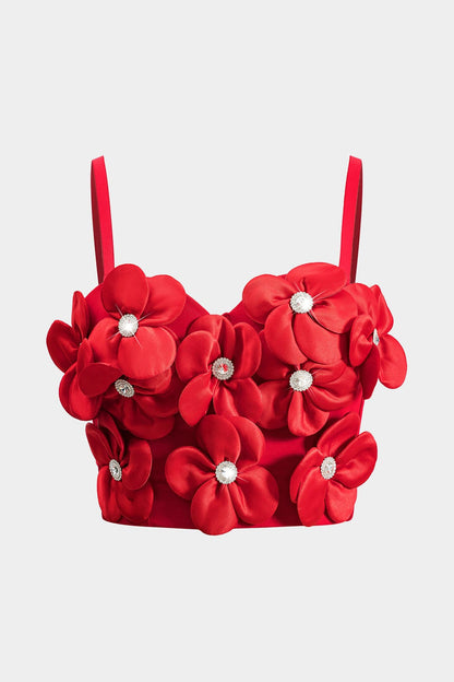 Damen Bustier- Rot 3D-Blumen Strassdetails - Norvielle