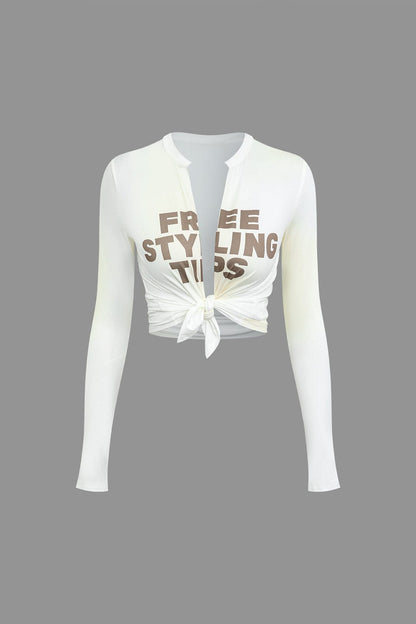 Damen Front-Tie-Shirt Trendiger Schriftzug Enge Passform - Norvielle