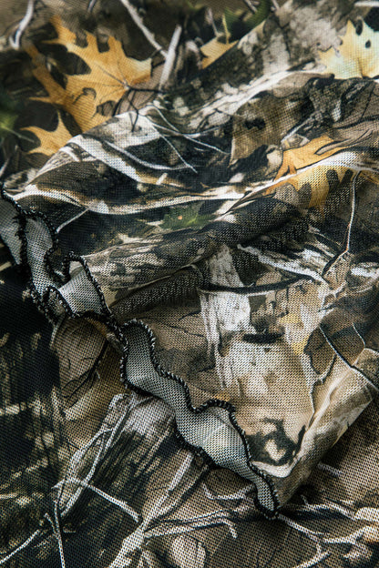 Damen Off-Shoulder Camouflage Mesh Trompetenärmel