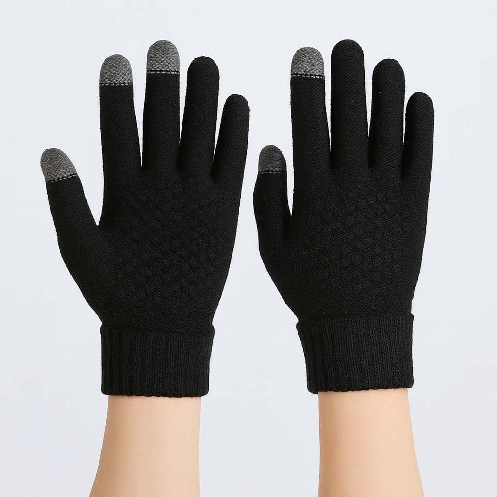Unisex Warme Strick-Handschuhe mit Touchscreen-Funktion Schwarz - Norvielle