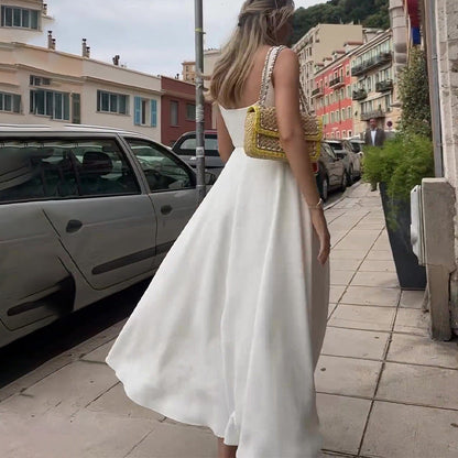 Norvielle Damen Trägerloses Kleid Spaghettiträger Quadratischer - Norvielle