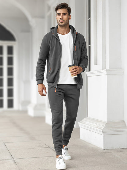 Trainingsanzug | Casual | Zip-Up | Kapuzenpulli und Sweatpants Set | Jogginganzug für Männer-Dunkelgrau-S(46)-Chaps Herrenmode