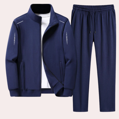 Trainingsanzug - Zip-Up - Freizeit - Zweiteiliges Set - Workout Wear für Männer-Blau-M-Chaps Herrenmode