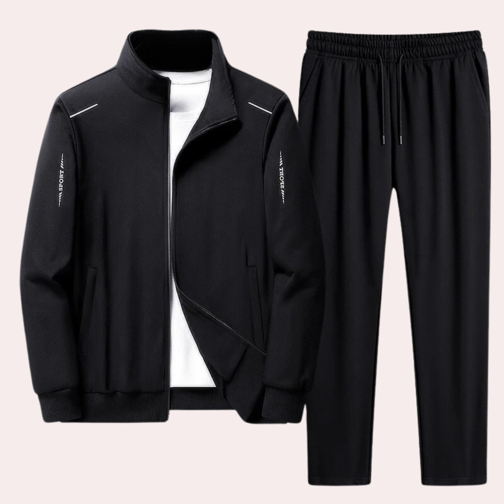 Herren Trainingsanzug Zweiteilig Sweatjacke Hose Schwarz - Norvielle