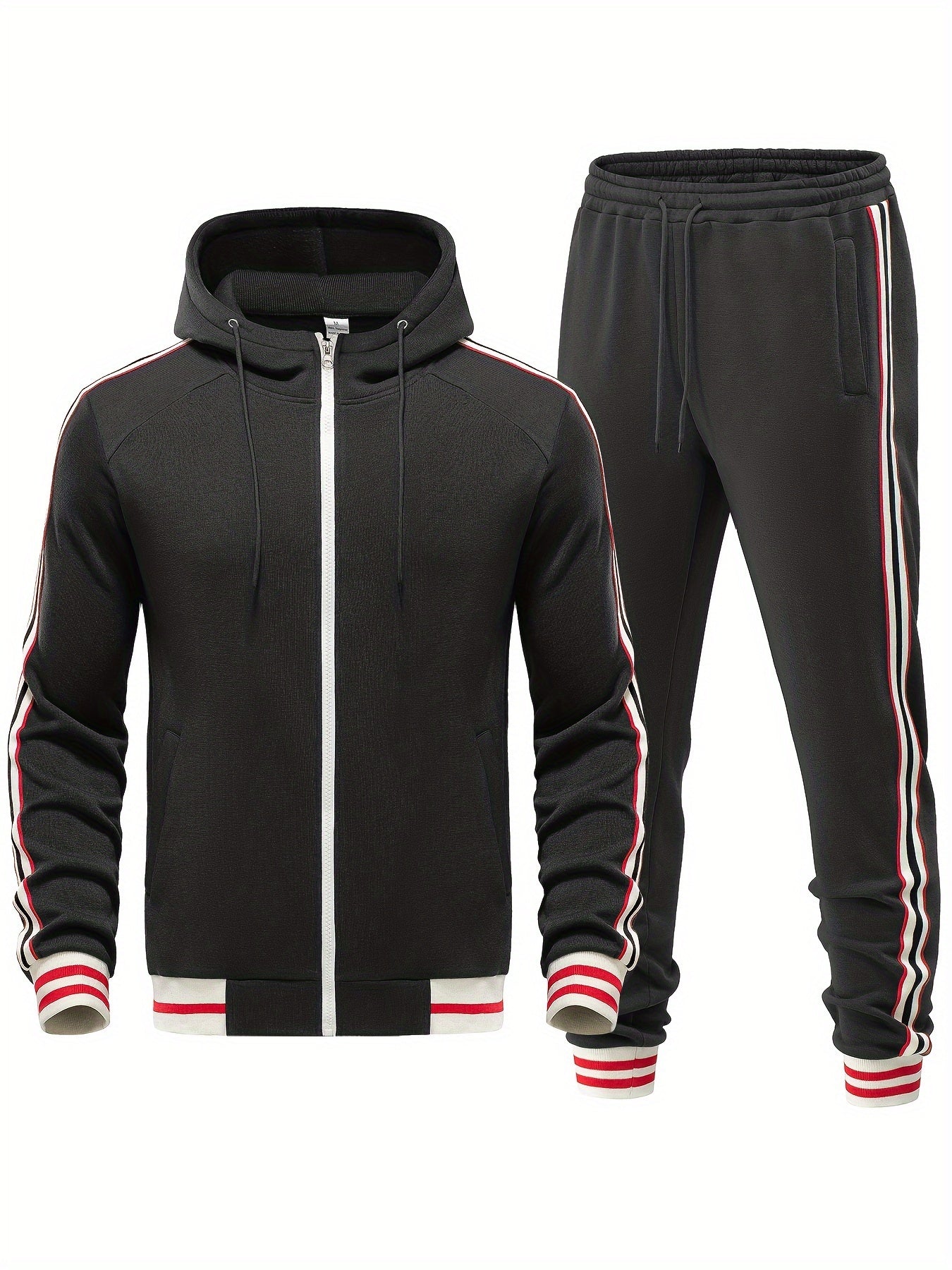 Trainingsanzug – Zweiteiliges Set für Männer mit Kapuzenjacke mit Reißverschluss und Jogginghose-Chaps Herrenmode
