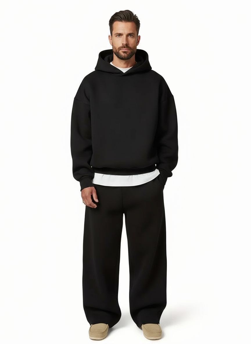 Trainingsanzug – mit Kapuze – gerade geschnitten – Set aus Kapuzenpullover und Jogginghose – Herren-Trainingsanzug-Schwarz-S-Chaps Herrenmode