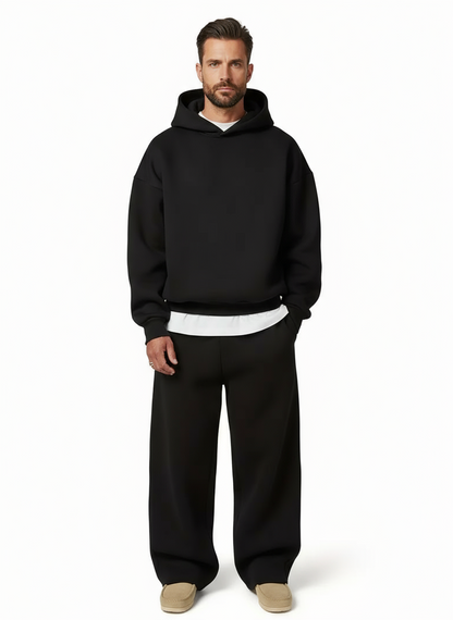 Trainingsanzug – mit Kapuze – gerade geschnitten – Set aus Kapuzenpullover und Jogginghose – Herren-Trainingsanzug-Schwarz-S-Chaps Herrenmode