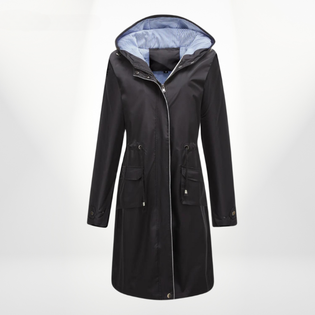 Damen Trenchcoat Wasserdicht Mit Kapuze Knie-lang