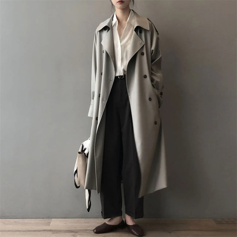 Norvielle Damen Trenchcoat Lang Wasserabweisend Klassischer Kragen