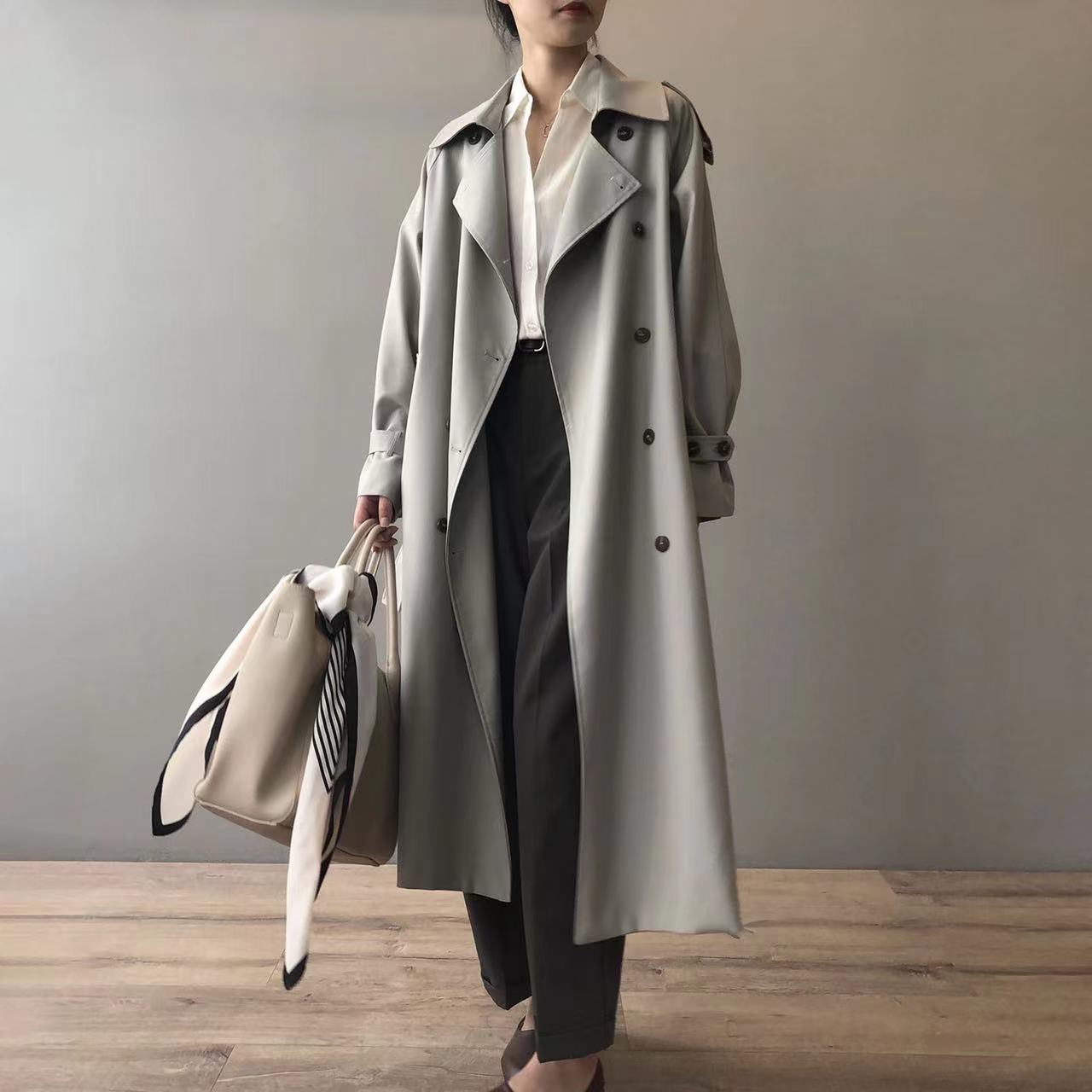 Norvielle Damen Trenchcoat Lang Wasserabweisend Klassischer Kragen - Norvielle