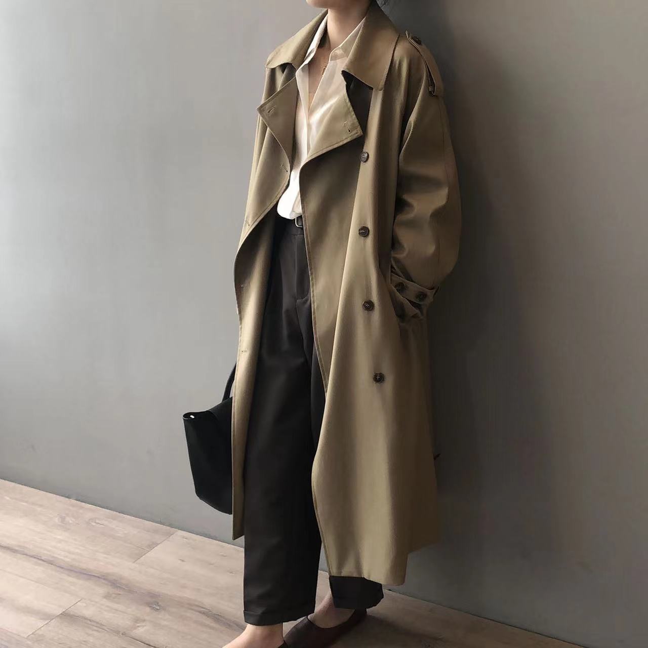 Norvielle Damen Trenchcoat Lang Wasserabweisend Klassischer Kragen