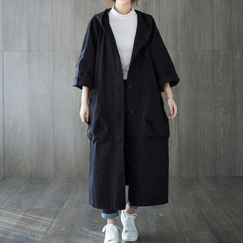 Damen Trenchcoat Oversized Wasserabweisend Mit Kapuze