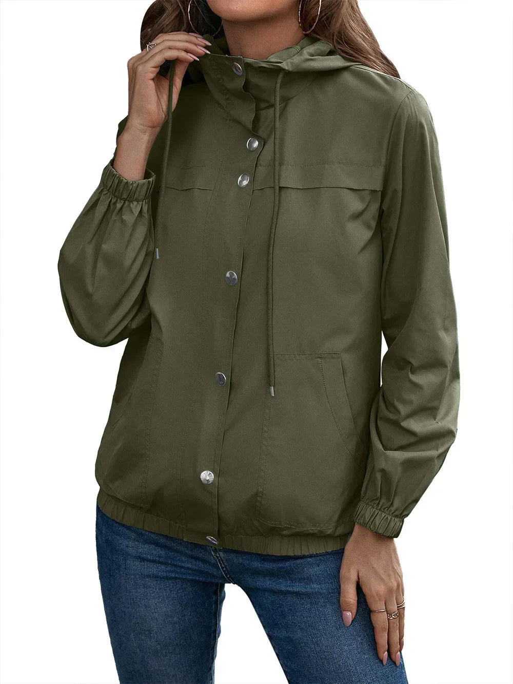 Damen Regenjacke Wasserdicht Mit Kapuze Langarm