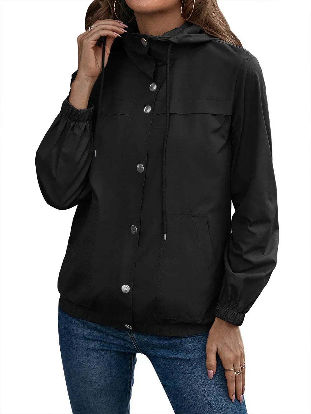 Damen Regenjacke Wasserdicht Mit Kapuze Langarm