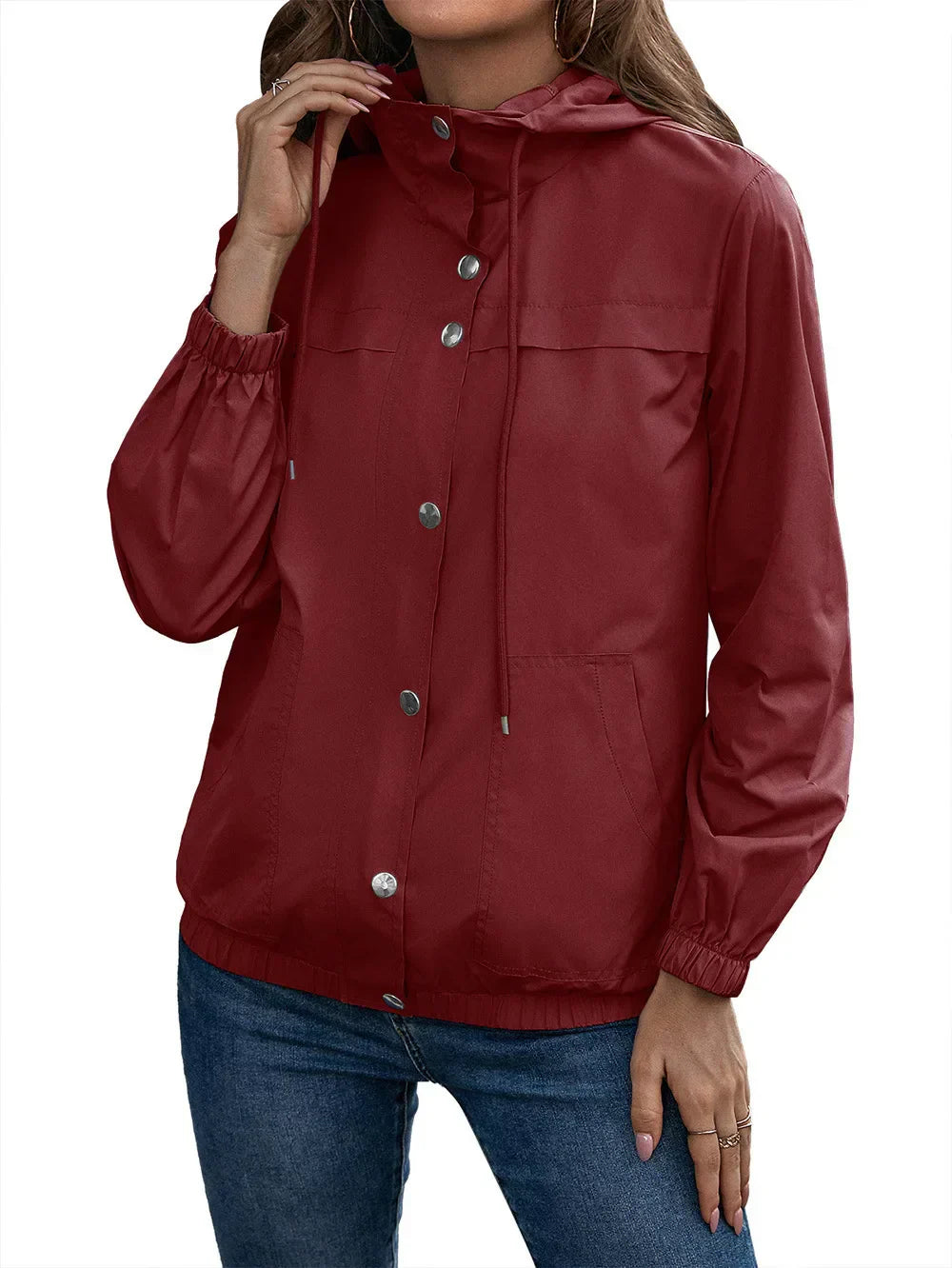 Damen Regenjacke Wasserdicht Mit Kapuze Langarm