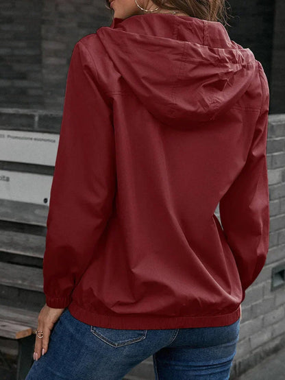 Damen Regenjacke Wasserdicht Mit Kapuze Langarm Schwarz - Norvielle