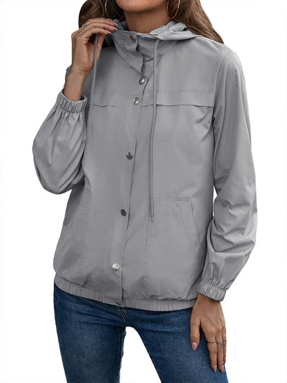 Damen Regenjacke Wasserdicht Mit Kapuze Langarm