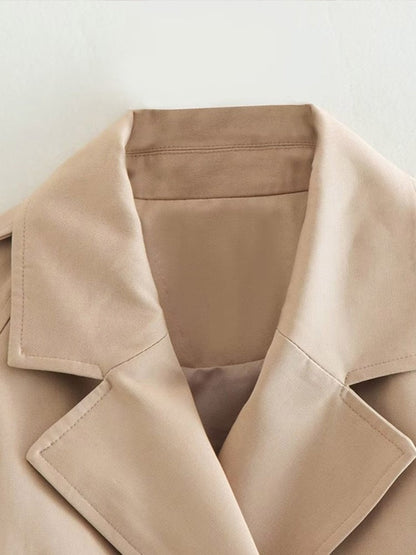 Norvielle Damen Kurzer Trenchcoat Gürtel Beige