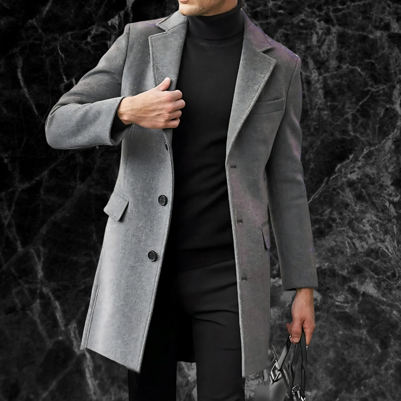 Herren Trenchcoat Halblang Einreihig Wolle - Norvielle