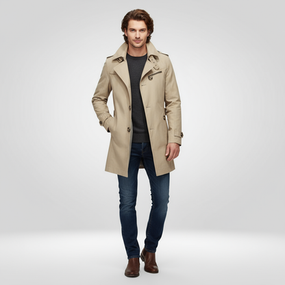 Herren Trenchcoat Klassisch Mittellang Einreihig - Norvielle